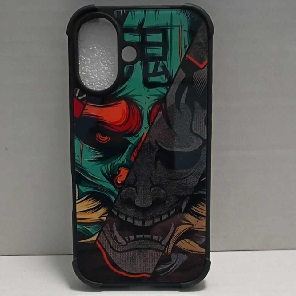 Stylish Multicolor‎ iPhone 16 Phone Case With The Japanese Oni Mask Design